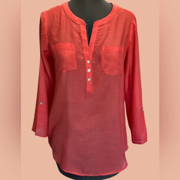 Express Tops - Express Vibrant Coral Blouse with Button Detail
